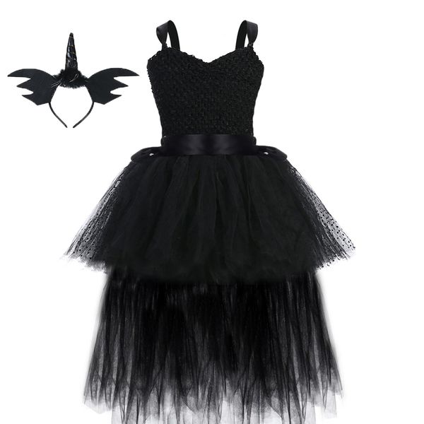 2020 Halloween Dark Unicorn Costume Tutu Dress V Neck Kids Girls