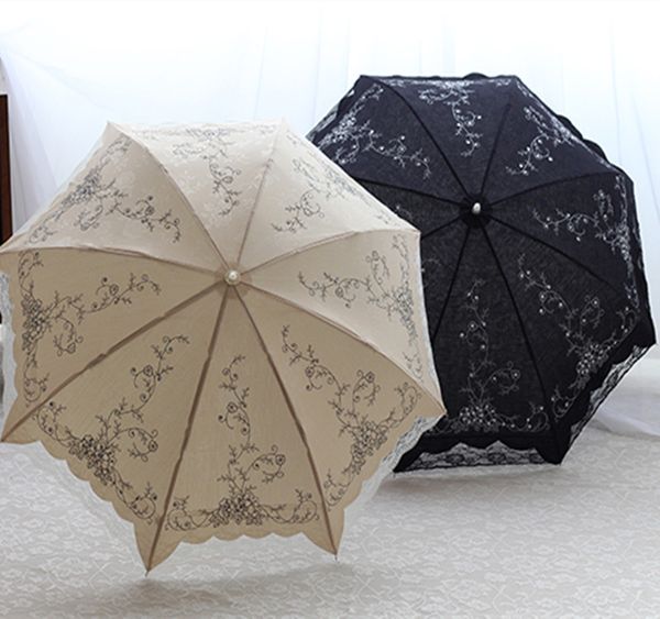 

ins lace вышитые солнцезащитный зонтик женский двухслойный анти-уф двойной складной свадебный зонтик невесты свадебный зонтик ретро зонтики