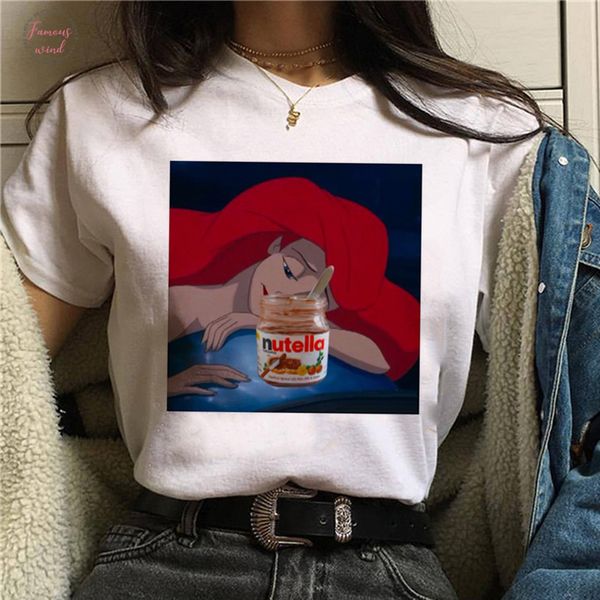 

2019 funny nutella print women t shirt fashion cute cartoon printing tee summer white casual harajuku o neck kawaii clothes