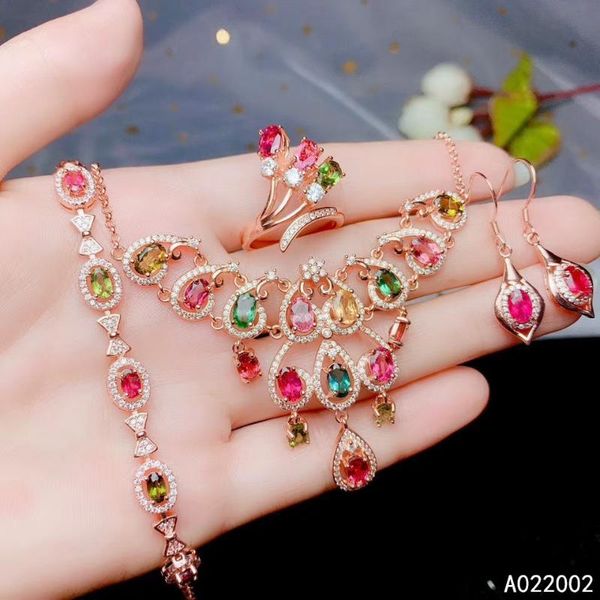 

kjjeaxcmy fine jewelry 925 sterling silver inlaid natural tourmaline ring pendant earring bracelet set supports test, Black