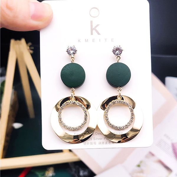 

s958 fashion jewelry s925 silver needle long earrings wood circle rhinstone dangle stud earrings