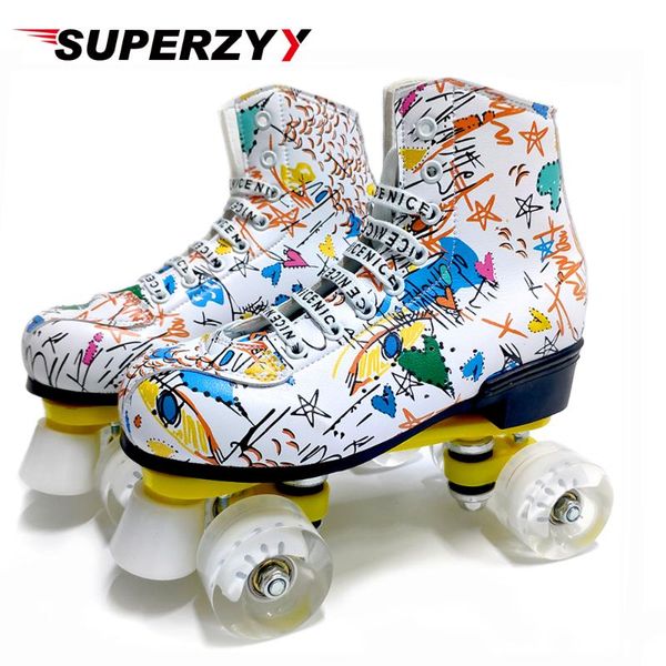 

microfiber roller skates double row 4 wheels pu skating shoes sliding inline skates kids gifts roller sneakers training