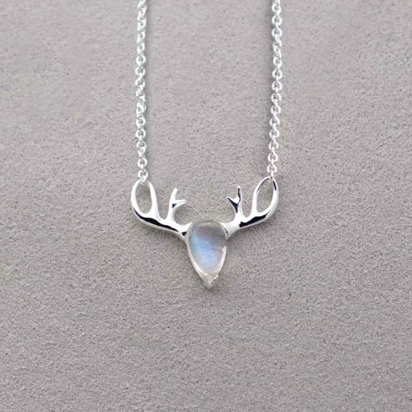 Corrente Moonstone Elk Pingente de Prata Esterlina Colar Mulheres Collarbone Cadeia Colar Fada Jóias Anti Alergia