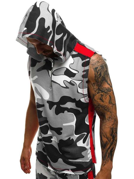 

mens sleeveless hoodies 3d print fitness sports vest mens cotton zipper hoodies men fashion clothing, Black