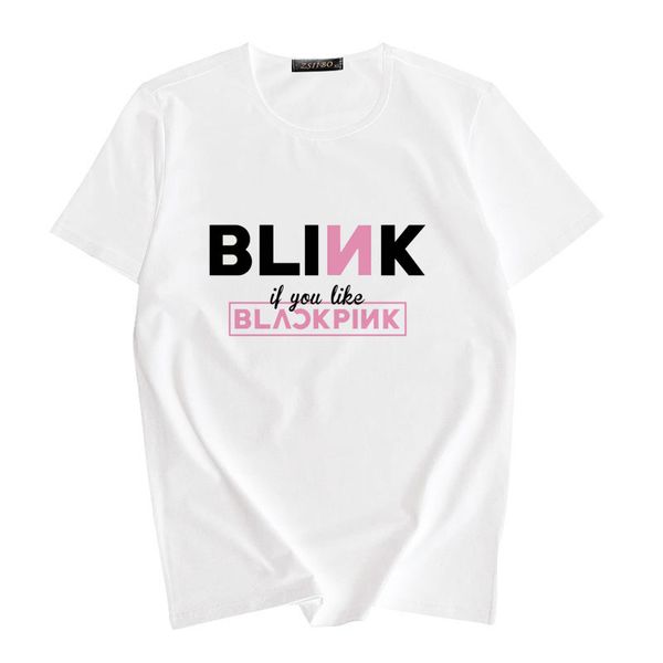 

t shirt женщин женских рубашки blackpink женщины носить черную вскользь футболку розовых шей круглого рукав корейского хоп рубашку harajuku, White
