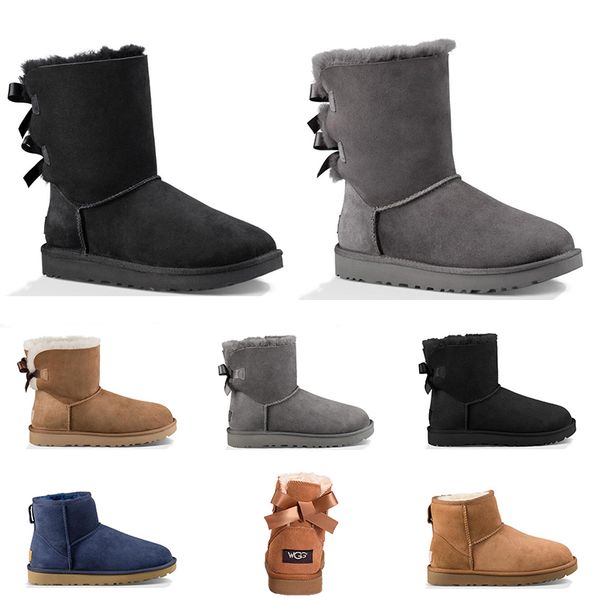 

Hot designer Australia women classic snow boots ankle short bow fur boot for winter black pink grey navy women winter shoes size 36-41
