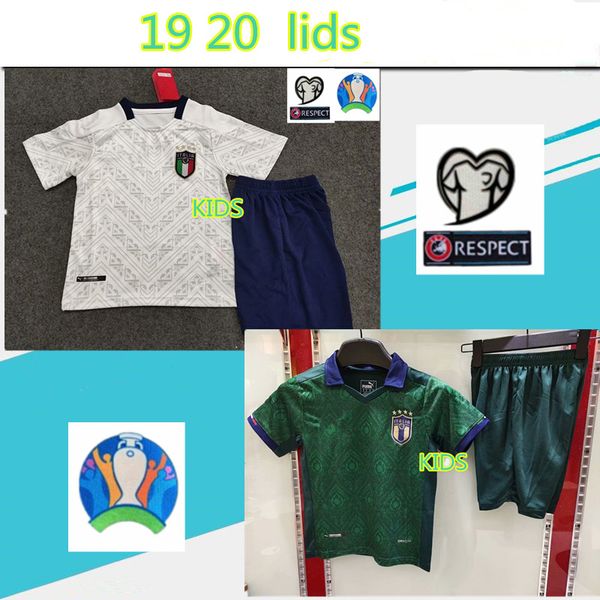 

kids 19 20 italy european cup football wear 2019 2020 white dark green chiellini el shaarawy bonucci insigne bernardeschi football shirt, Black;yellow