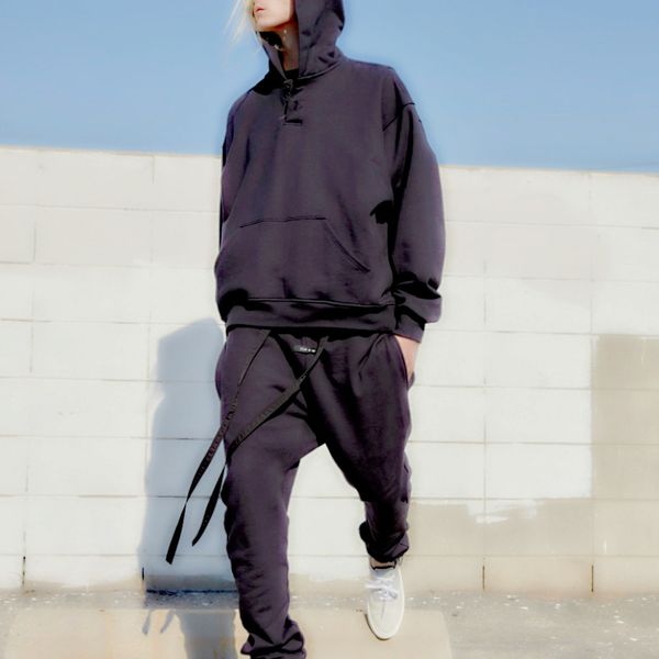 

19ss брюки джерри черный стример брюки резинка дизайн fg махровые брюки высокое качество мужские брюки дизайнер одежды, Black