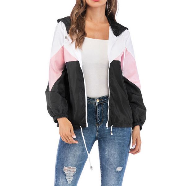 

oeak autumn in 2019womens ladies colour block windbreaker contrast festival hooded jacket coat top, Black