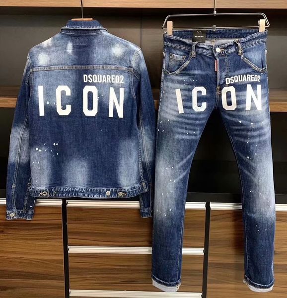 

new arrivals mens designer icon letter graffiti jacket suit denim jacket locomotive tide brand jeans clothing coats pants italy size 46-54, Black;brown