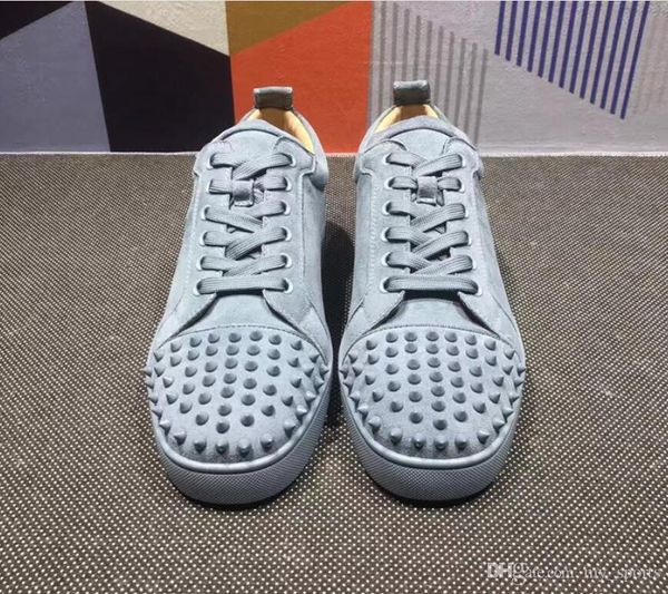 

junior spikes orlato red bottom sneakers shoes women,men genuine leather casual luxury designer red sole shoes blue suede, Black