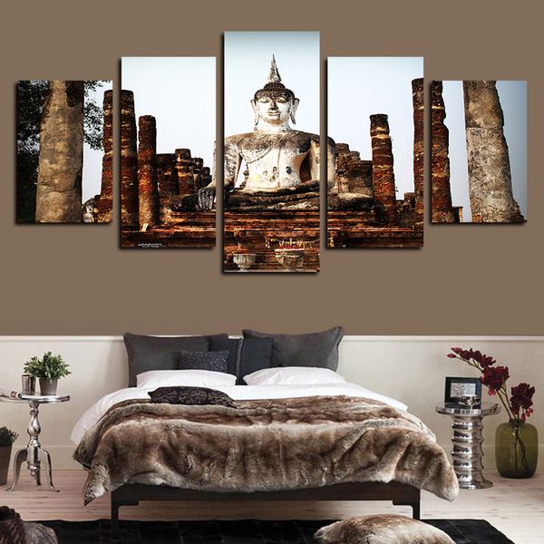 

5 panels canvas prints wall art paintings portrait stone buddha painting artworks print on canvas oil paintngs wall decor