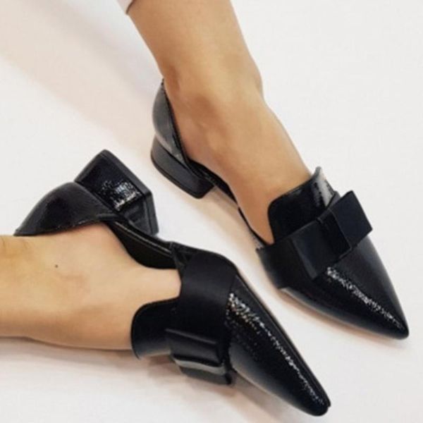 

pointed toe women toe hoof heels shoes bow women shoes patent leather casual single summer shallow mouth shoes#g3, Black