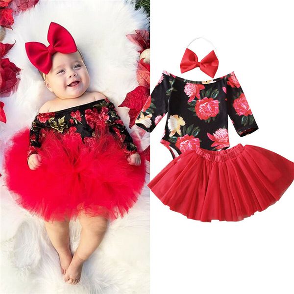 

new born baby girl party clothing sets 1st birthday outfits baby body as gift bodysuit+tutu skirt+headband 3pcs clothes set, White