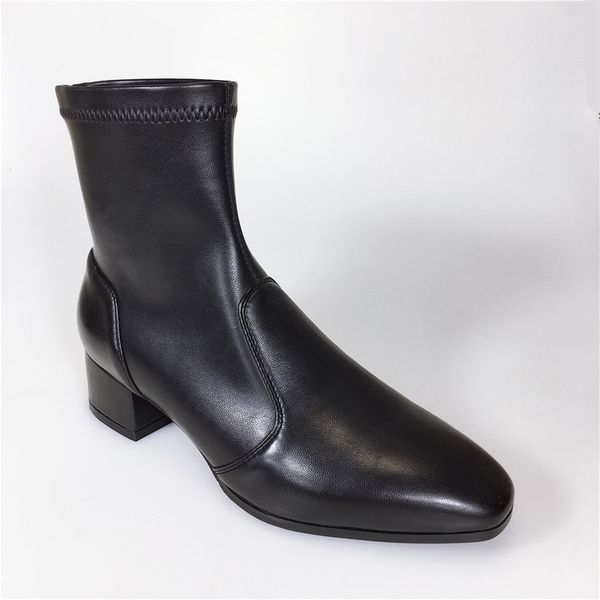 

sarairis 2020 square toe sock shoes women boots square heels slip on elegant lady ankle boots shoes woman, Black