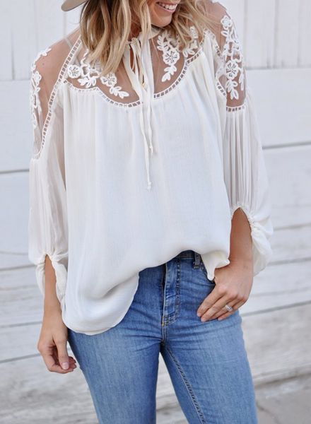 

new perspective v-neck lace shirt chiffon shirt, women's top