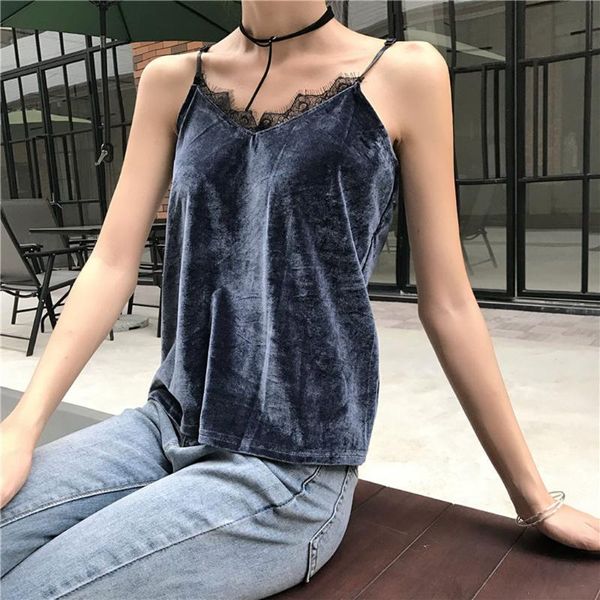 

2020 fashion women knitted v-neck casual sleeveless lace cotton camis vest solid loose tees girls clothing, White