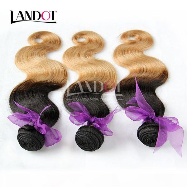 

ombre indian body wave virgin human hair extensions two tone 1b 27# honey blonde ombre indian body wavy remy human hair weaves 3bundles, Black