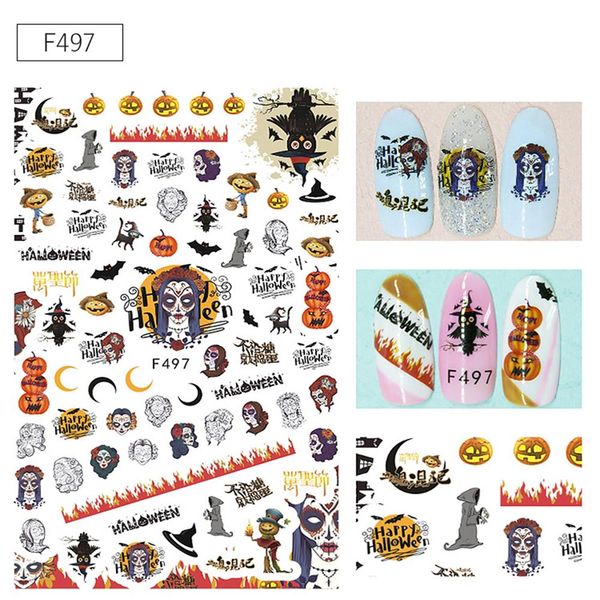 

1 sheet halloween christmas nail sticker art skull bone decals nails foil manicure decoration makeup accessorices, Black