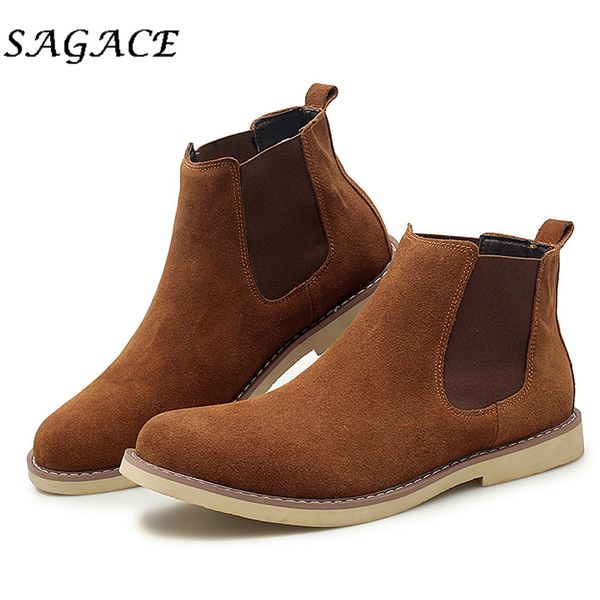 

sagace men motorcycle boots plus size high boots pointed toe men outdoor sneakers winter non-slip tooling flock shoes, Black