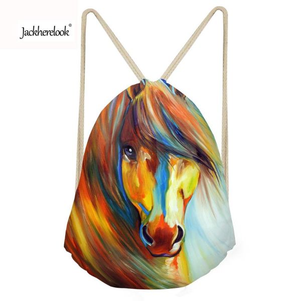 

jackherelook drawstring bag backpack women school beach travel shopping bag 3d crazy horse pattern child small cinch sack pouch