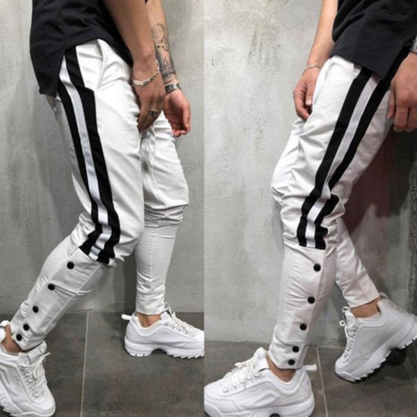 

plus size hip hop pants men side stripe sweatpants street wear skinny joggers mens elastic waist male casual trousers 3xl, Black