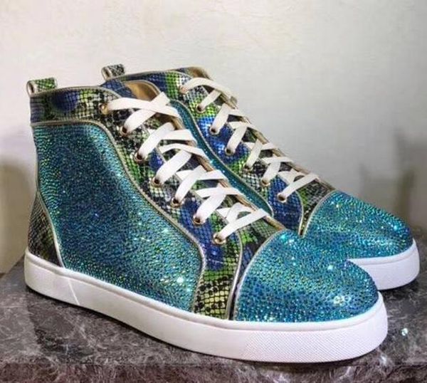 

red bottom sneakers spring new rhinestone shoes men's high help casual mens shoes belt leather snake pattern shoes lace up flats colorf, Black