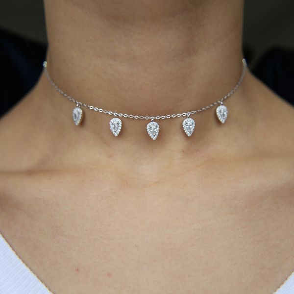 

wholesale-charm necklace 100% 925 sterling silver water drop charm diamond sparking bing wedding birdal gift fine jewelry