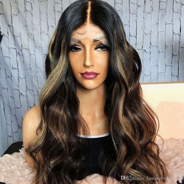 

brazilian virgin lace front human hair wigs pre plucked with baby hair loose wave highlights 360 lace frontal honey blonde full lace wig, Black