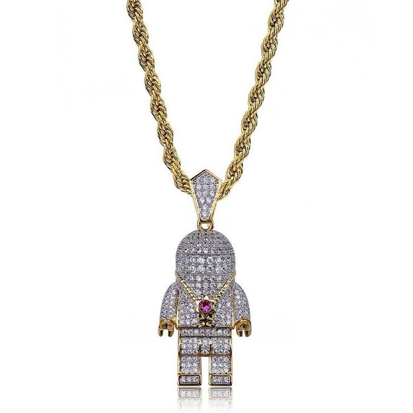 

18k gold plated spaceman hip hop pendant necklace exquisite street fashion bling zirocn paved men necklace, Silver