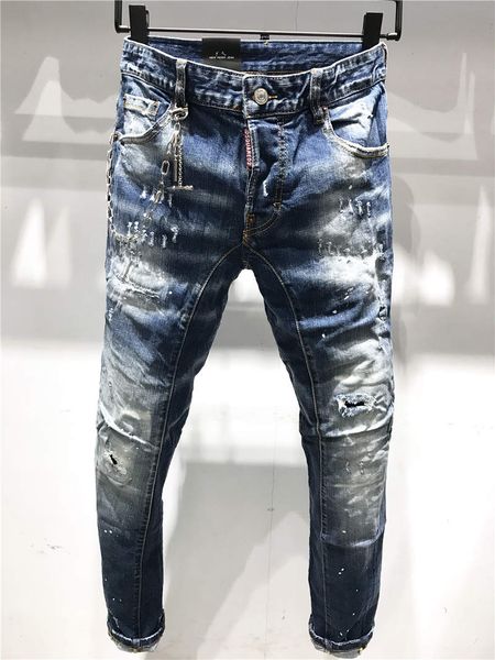 

ss20 new arrival brand designer men denim cool guy jeans embroidery pants fashion holes trousers italy size 44-54 a190, Blue