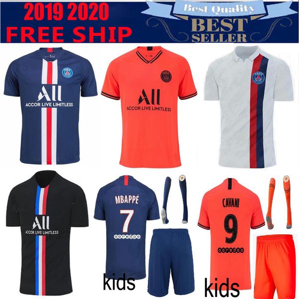 

2019 2020 psg and kids kit soccer jerseys 19 20 mbappe icardi verratti cavani di maria maillot de foot child paris football shirt kit, Black;yellow