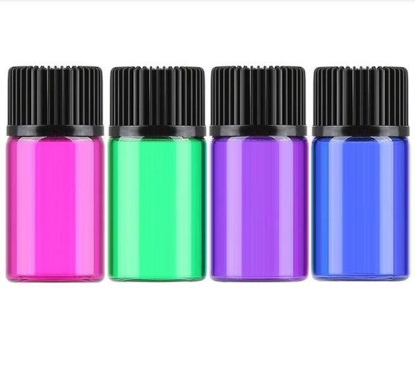 

1ml 2ml 3ml colored oil glass essential sample bottle with lid inside ser 100pcs/lot