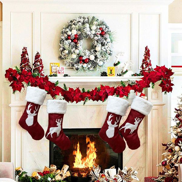 

christmas decoration christmas socks red hemp elk embroidery gift bag pendant scene layout wall hanging supplies christmas socks gift bag