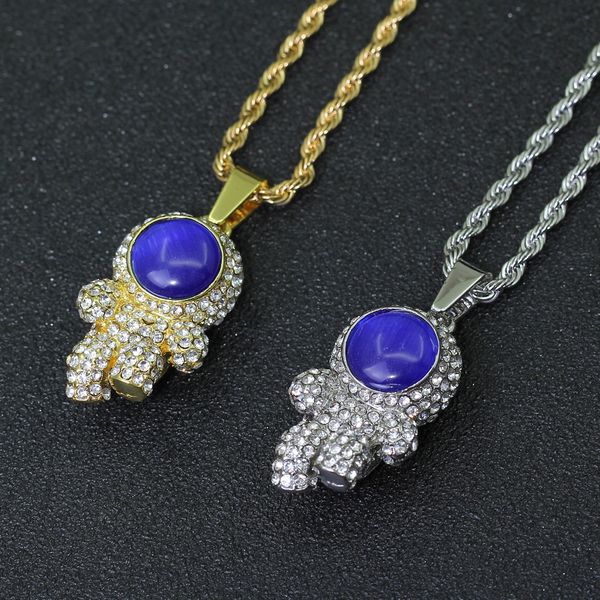 

iced out crystal astronaut pendants men's hip hop necklace n337, Silver