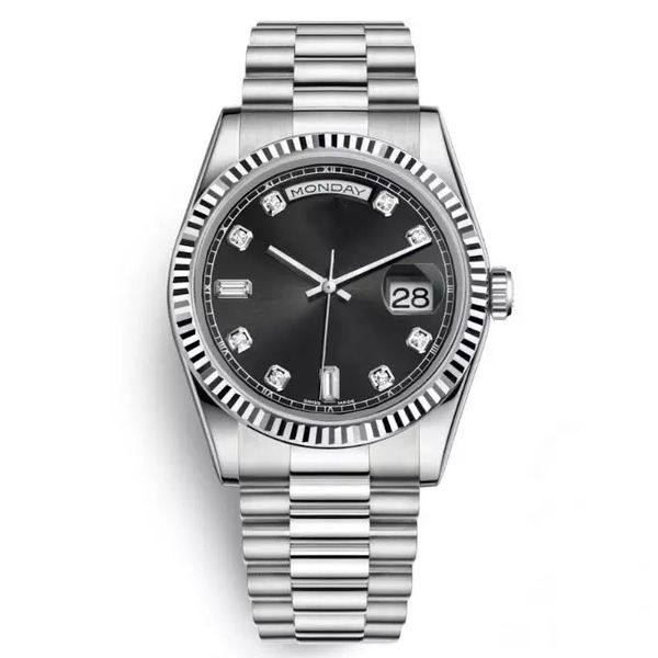 

day-date men's watch daydate 40mm black watch dial diamond automatic movement silver president party wristwatch chorno sale, Slivery;brown