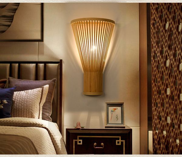 

bamboo wicker rattan fan lampshade wall lamp fixture asian rustic style sconce lamp bedroom hallway stair balcony corridor aisle