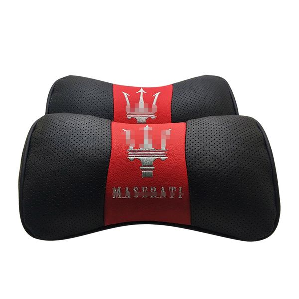 

2pcs car headrest pillow black leather look seat neck rest cushion for maserati