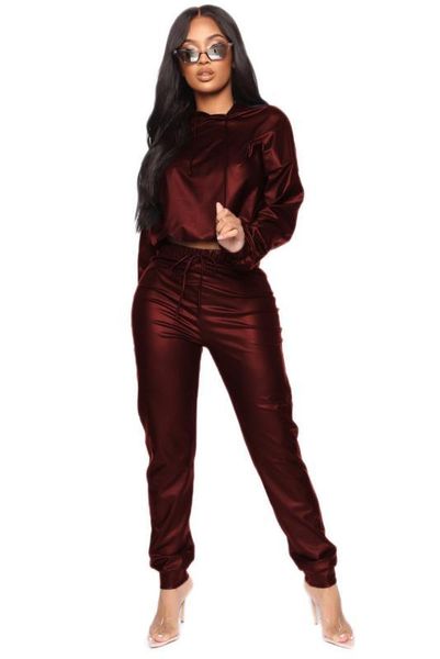 

tracksuits casual sports pullover 2pcs suit slim female apparel pu womens solid, Gray