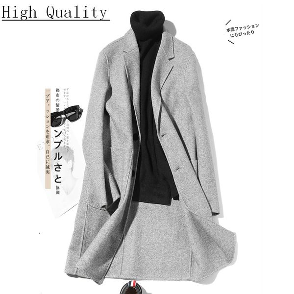 

double-sided wool coat handmade spring woolen coat casual suit jacket mens overcoat casaco masculino lm18-1005 kj1467, Black
