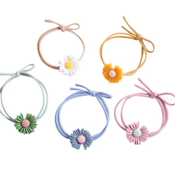 

5pcs girl kids elastic hair band small daisy rubber hair ropes princess headwear, Slivery;white