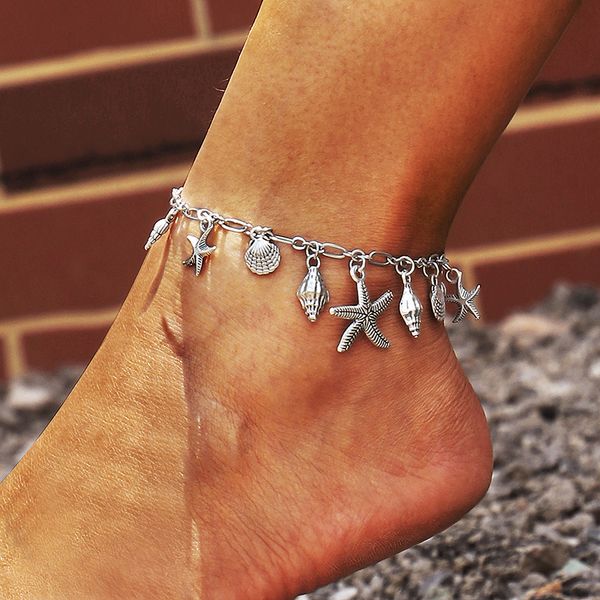 

fehame european and american new bracelet marine series starfish sea wave shell pendant anklet ankel bracelets, Red;blue
