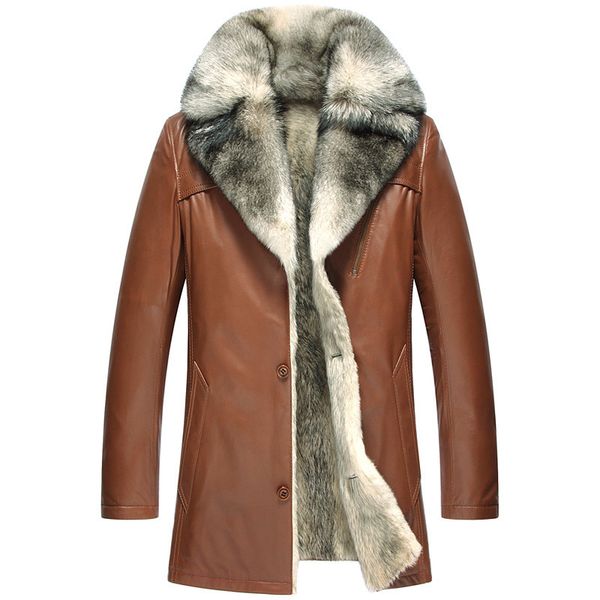 

genuine leather jacket winter jacket men real wolf fur liner sheepskin coat men clothes 2019 warm fur jackets plus size 5xl 5051, Black