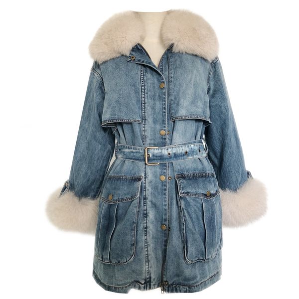 

parka duck пуховик женщины 2018 новый зимний белый меховой воротник длинный пуховик зима толстые denim пальто ev219, Black