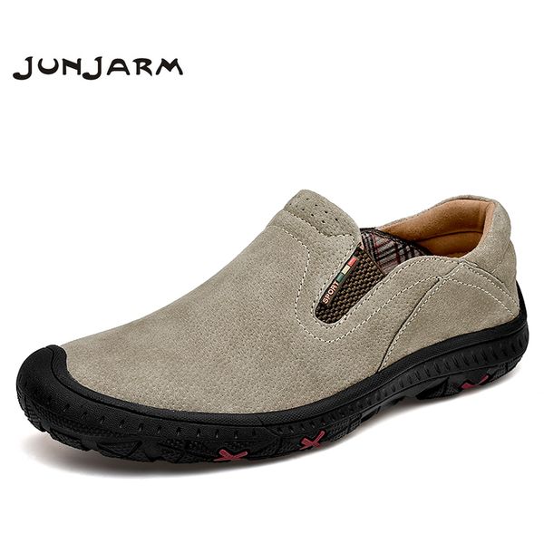 

junjarm 2020 men shoes leather casual loafers breathable slip on sneakers fashion men's driving shoes big size 48, Black