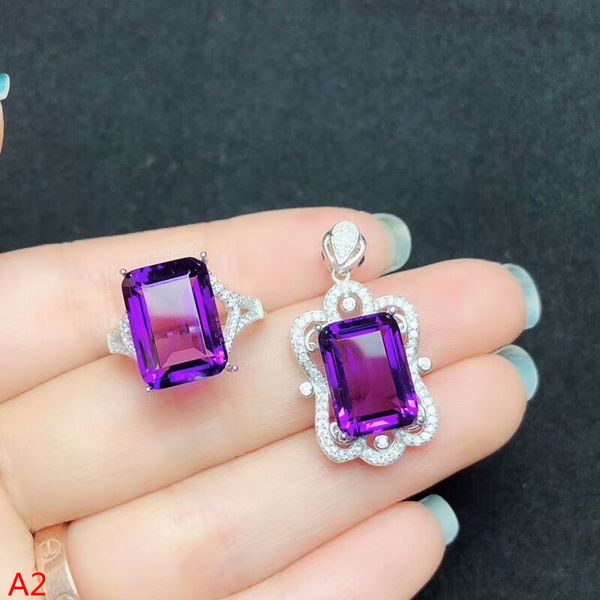 

kjjeaxcmy boutique jewels 925 pure silver, amethyst pendant + necklace + ring set, ladies' jewelry, Black