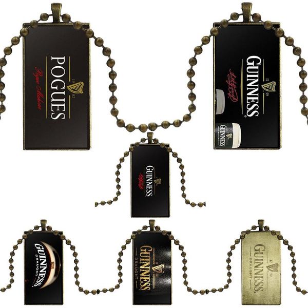

guinness beer print design fashion vintage glass women rectangle necklace pendants for lovers friendship, Silver