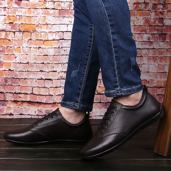

genuine leather men's formal dress business shoes slip-on mature low retro oxfords shoes round toe spring wedding, Black