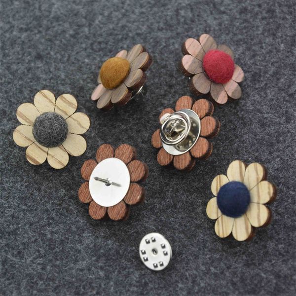 

wood flower lapel pin handmade chic brooch pin for suit blazer wedding party dresses up men's jewelry ideal gift for thanksgiving chris, Gray