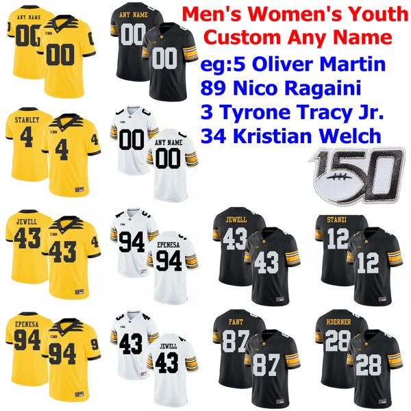 

iowa hawkeyes college football jerseys womens kelly-martin jersey jack koerner oliver martin nico ragaini tyrone tracy jr. custom stitched, Black